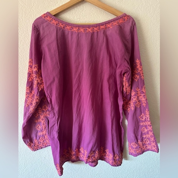 Melissa Odabash Red and Pink Embroidered Bell Sleeve Blouse - One Size - Picture 4 of 7